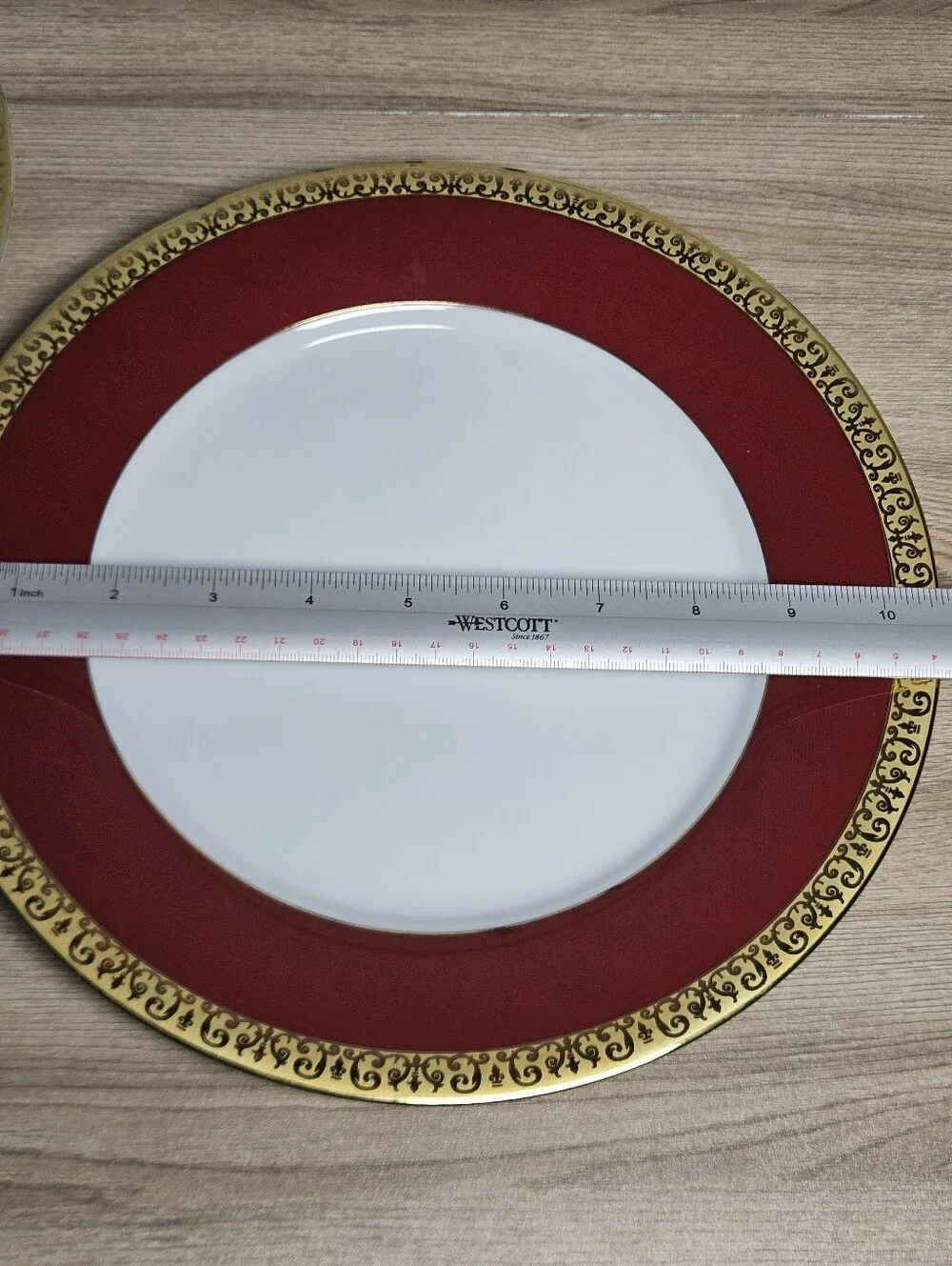 Royal Gallery Gold Buffet 1991 3 Pc Plate Set Red Gold Trim Sri Lanka